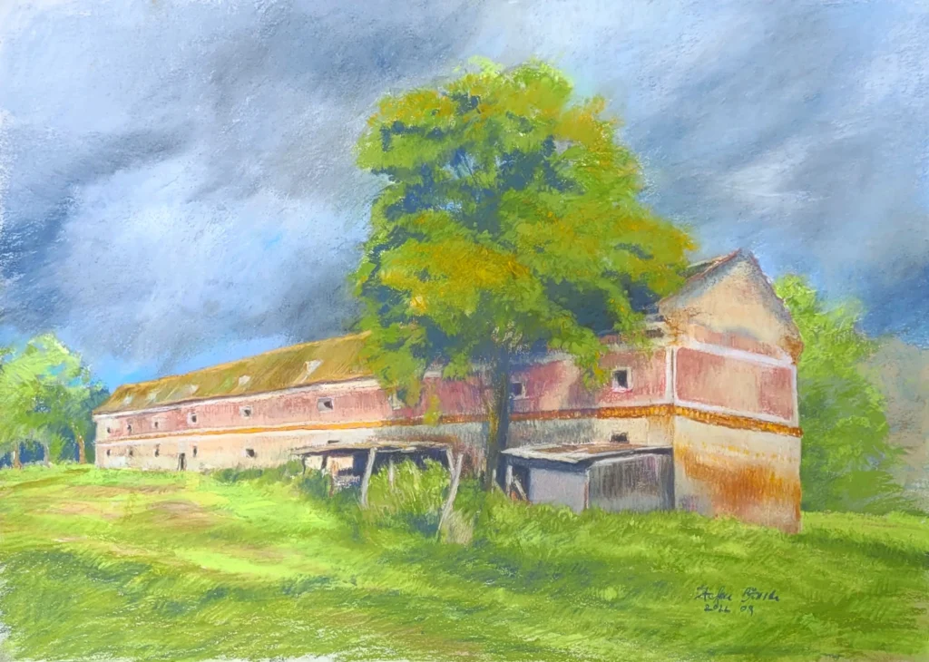 Magtár Barcs mellett, Magyarország, vegyes média kartonon.jpg